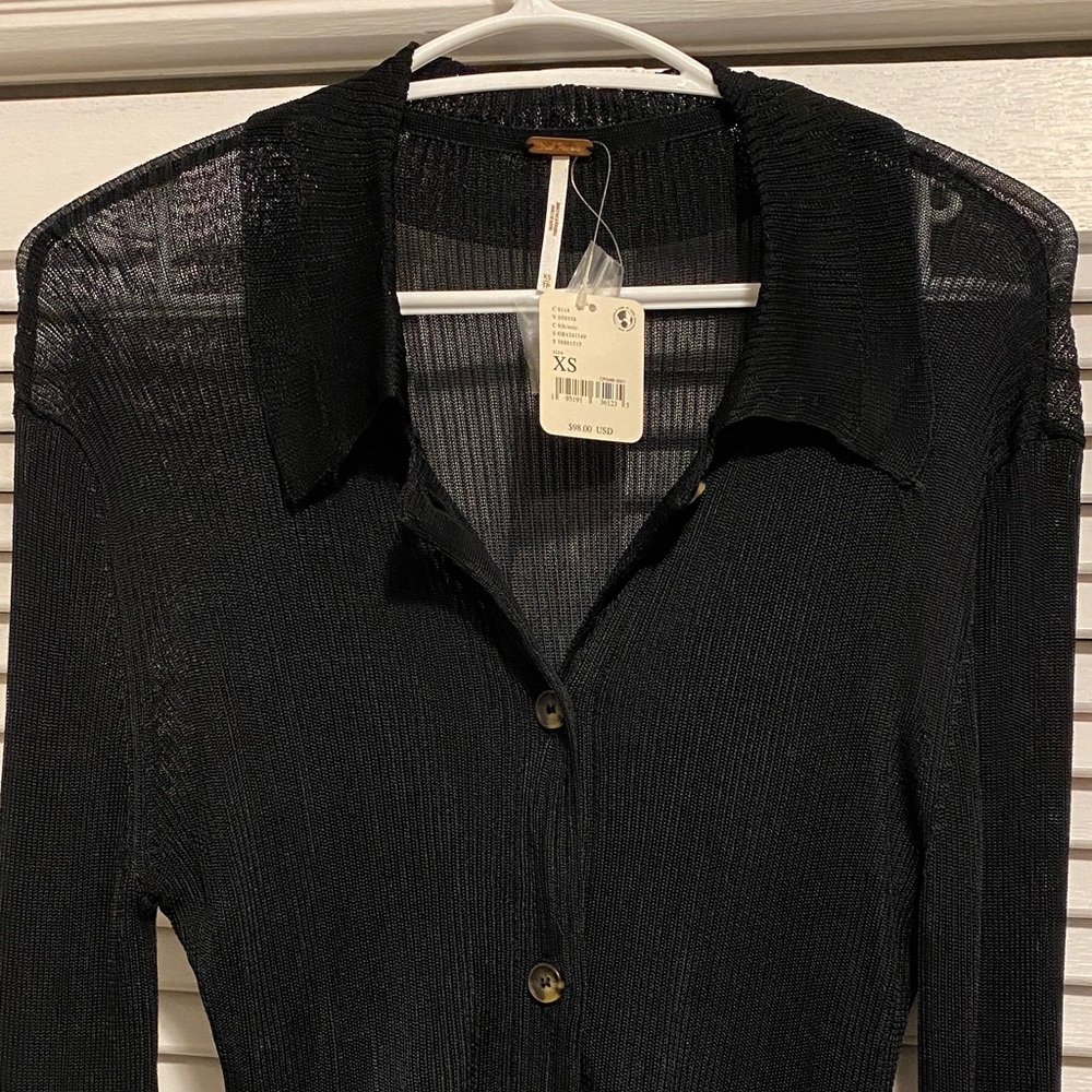 Free People Black Sheer Button-Down Shirt